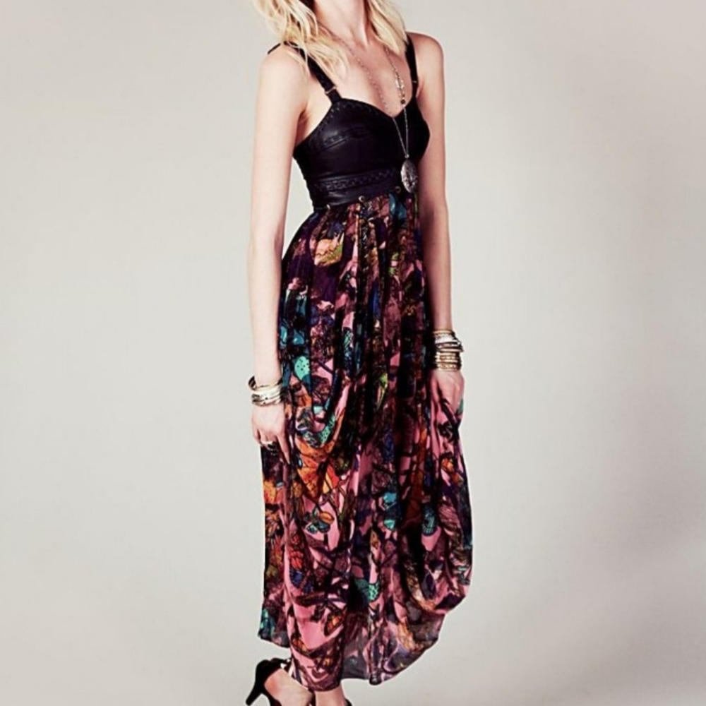 Free People Black and Multicolor Midi Dress